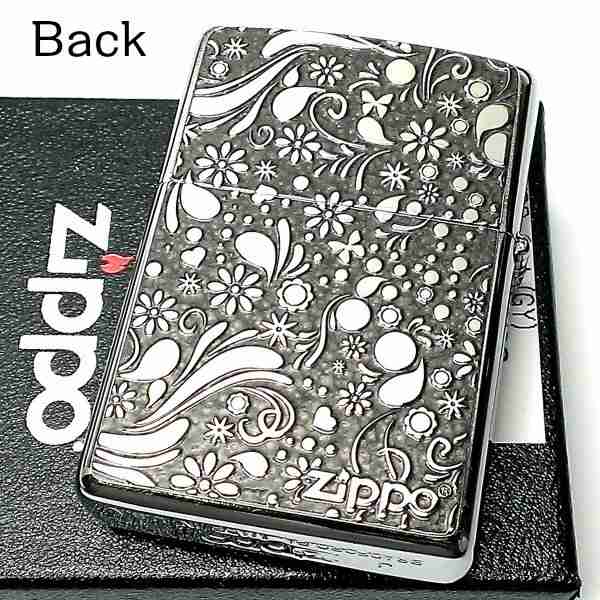 ZIPPO ライター かわいい キャット＆フラワー グレー ジッポ 猫 ...