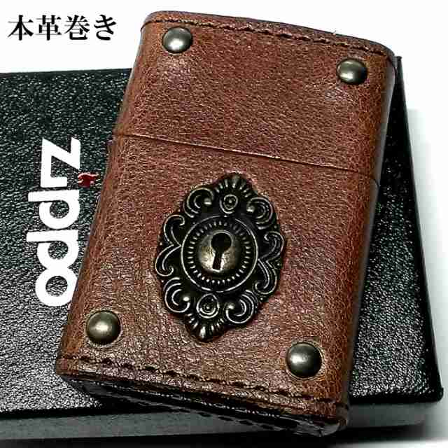 ZIPPO 本革巻き ジッポ ライター キーホール ブラウン レザー