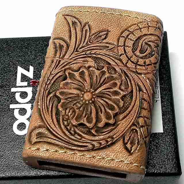 ZIPPO ライター 本革巻き ジッポ カオス シェリダンクラフト 手彫り