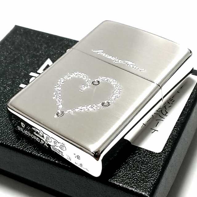 ZIPPO ライター ジッポ アメージングハート スワロフスキー 可愛い シルバーサテン メンズ レディース ギフト プレゼント かわいい