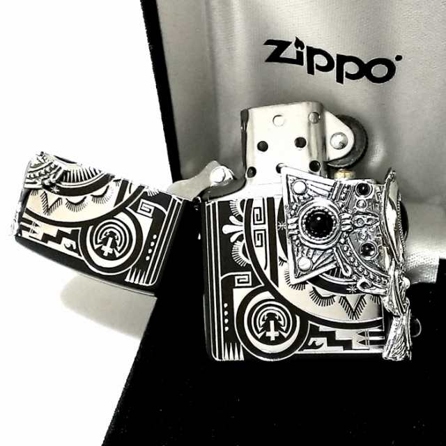 ZIPPO ライター インディアンスピリット ジッポ マッドブラック かっこいい クロス オニキス ハウライト 天然石 大型3面メタル 彫刻