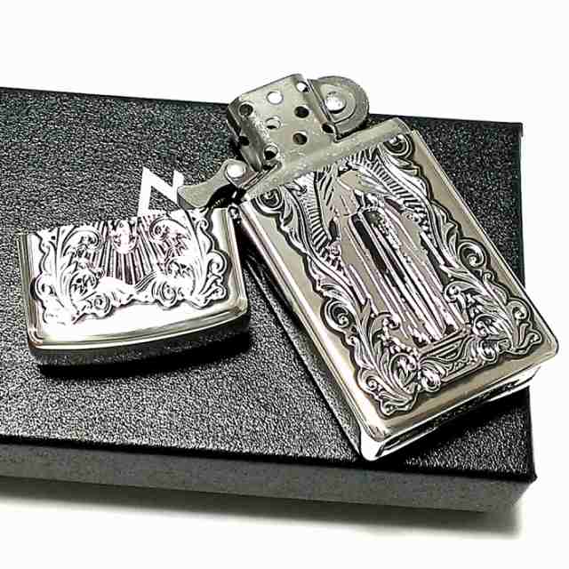 ZIPPO スリム ジッポ ライター アラベスクマリア 逆エッチング 彫刻 銀