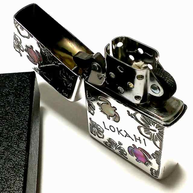 ZIPPO ライター ハワイアン ジッポ 可愛い LOKAHI 天然シェル シルバー ハイビスカス レディース かわいい ロカヒ 花