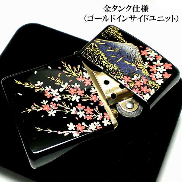 ZIPPO ライター 本金蒔絵 富士桜 伝統工芸 ジッポ 漆塗り 黒