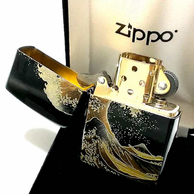 ZIPPO ライター 本金蒔絵 波富士 伝統工芸 ジッポ 和柄 漆塗り 黒