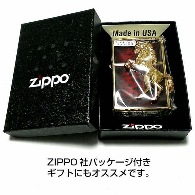 ZIPPO ライター ウイニングウィニー ジッポ ゴールドプレート ディープレッド かっこいい 馬 赤金 おしゃれ 金タンク ホース