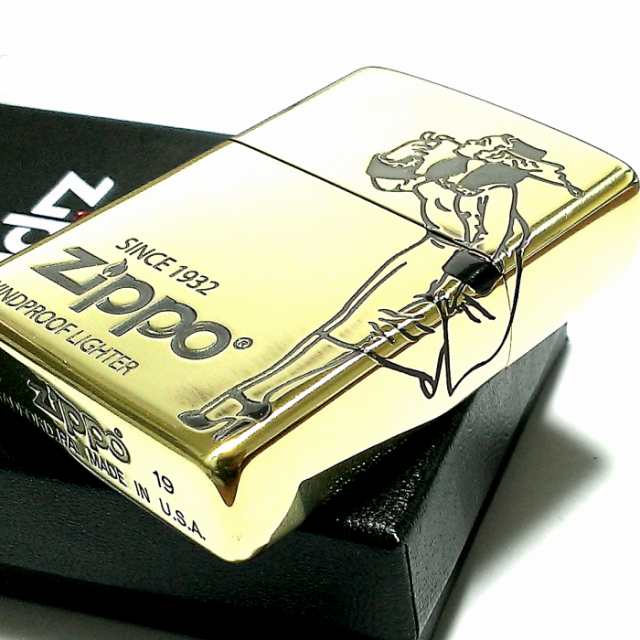 ZIPPO ライター ウィンディ ２面加工 ジッポーガール 彫刻 ブラス燻し クラシック オールドデザイン 可愛い レトロ アンティークゴールド