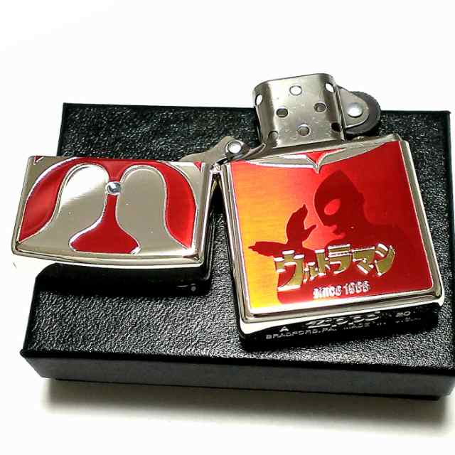 ZIPPO ライター ウルトラマン ジッポ レッド＆シルバー 裏面バルタン星人 かっこいい おしゃれ 赤銀 ラインストーン 円谷プロ