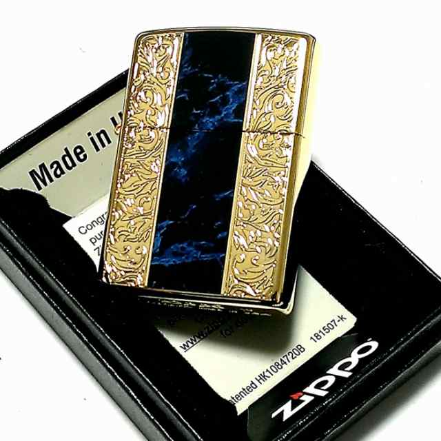 ジッポ ライター アラベスク＆大理石 ZIPPO 両面加工 彫刻 ゴールド-