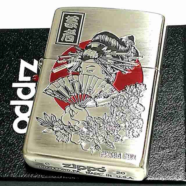 ZIPPO ライター 芸者 和柄 ジッポ アンティーク シルバー燻し 日の丸