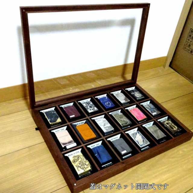 ZIPPO コレクターボックス コレクションBOX ウォルナット仕様 ジッポ専用 木製 ライターケース インテリア 壁飾り 18個収納 高級 日本製