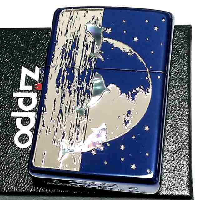 ZIPPO ライター DOLPHIN×PLANET ジッポ 天然シェル イオンブルー 地球 イルカ 銀差し 青 可愛い メンズ おしゃれ 美しい  プレゼント レ