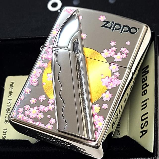 ZIPPO 和柄 刀 重厚メタル ジッポ ライター ロゴ 満月 かっこいい 桜 おしゃれ 日本 ギフト 侍 シルバー プレゼント メンズ