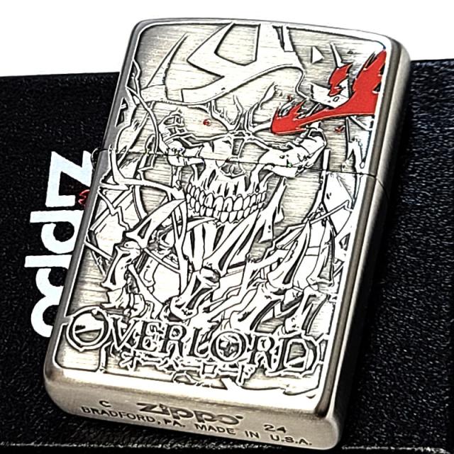 ZIPPO ライター アニメ オーバーロード アインズ ジッポ 両面加工 シルバー 彫刻 かっこいい 銀古美 キャラクター おしゃれ 銀 メンズ ギフト