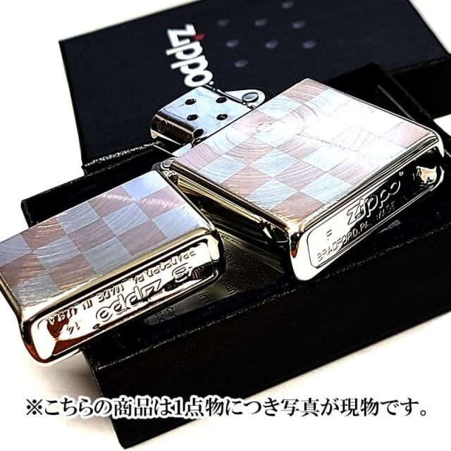 ZIPPO 一点物 2014年製 廃盤 シルバー＆ピンクチェック ボトムズアップ 絶版品 ジッポ ライター スピンカット おしゃれ 両面加工 メンズ レディース プレゼント ギフト_1