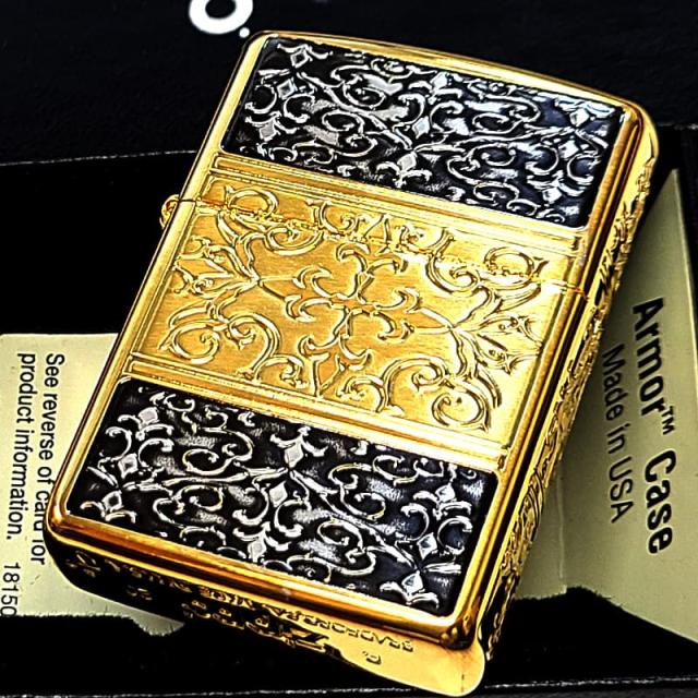 ZIPPO アーマー 5面 アラベスク ゴールド＆ブラック ジッポ ライター 金 黒 かっこいい 5面加工 重厚 メンズ ギフト プレゼント_2