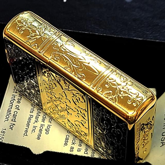 ZIPPO アーマー 5面 アラベスク ゴールド＆ブラック ジッポ ライター 金 黒 かっこいい 5面加工 重厚 メンズ ギフト プレゼント_4