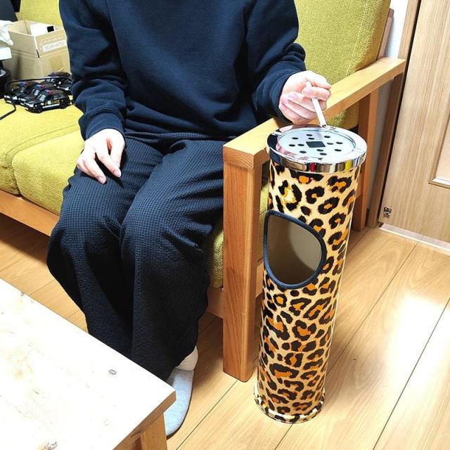 インテリア灰皿 フタ付 ヒョウ柄 おしゃれ 喫煙具 オフィス 屋内
