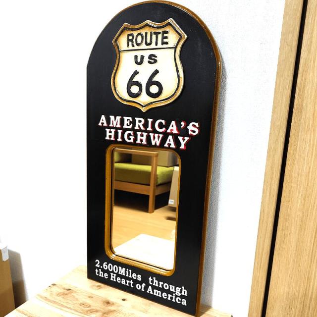 ミラー 壁掛け ルート66 木製 アンティーク ウォールミラー Route66 高級感 お洒落 ブラック インテリア 黒 ビンテージ アメリカンの通販は 6,468円