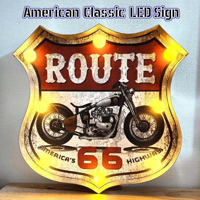 アメリカンクラシック LED サイン ルート66 ガレージ 電飾看板 ROUTE66 ガレージグッズ インテリア アンティーク アメリカンの通販は