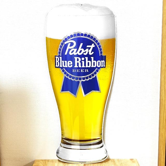 ブリキ看板 Pabst Glass Blue Ribbon メタルサイン パブストブルー