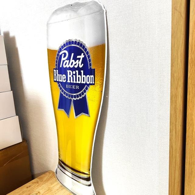 ブリキ看板 Pabst Glass Blue Ribbon メタルサイン パブストブルー