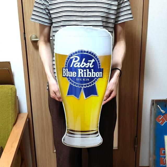 ブリキ看板 Pabst Glass Blue Ribbon メタルサイン パブストブルー