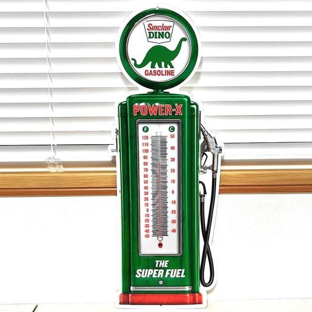 温度計 ガスポンプ 恐竜 レトロ メタル サーモメーター 壁飾り ガソリン Gas Pump Sinclair ブリキ看板 シンクレア アメリカン ガレージ 雑貨 アンティーク インテリア 壁掛け 店舗 カフェ バー ディスプレイ_1