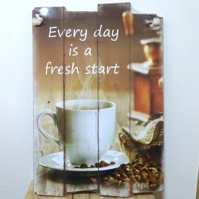 木製看板 Fresh Start Coffee コーヒー ウッドボード ガレージ