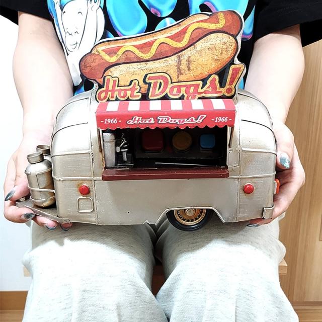 ビンテージカー ホットドッグ トレーラー 車 オブジェ ブリキ 置物