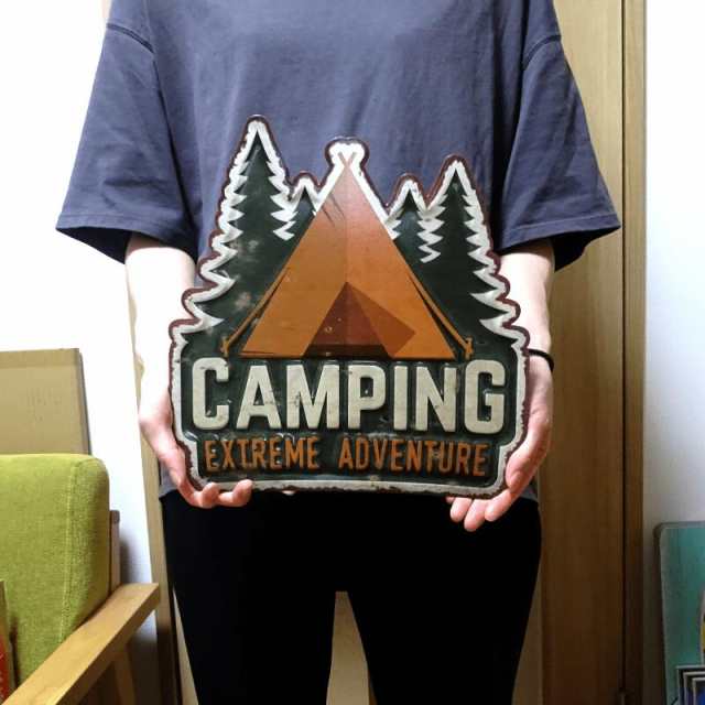 ブリキ看板 かわいい アウトドア ビンテージ CAMPING テント キャンプ