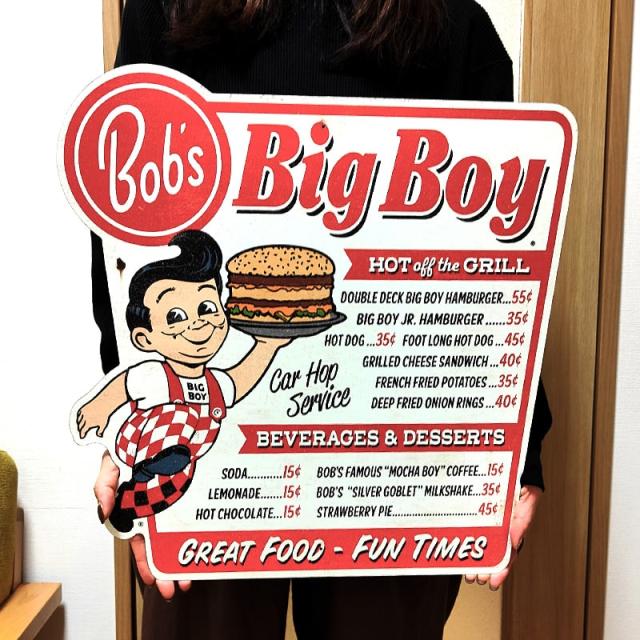 ブリキ看板 ビックボーイ メニュー アメリカン ダイカットメタルサイン Bob’s Big Boy ロゴ ハンバーガー 壁飾り プレート 可愛い