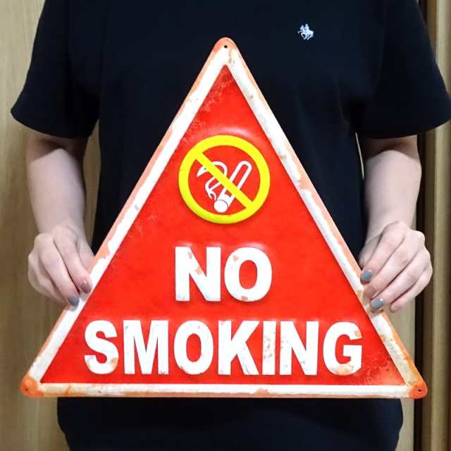 ブリキ看板 おしゃれ NO SMOKING アンティーク ガレージ プレート 三角