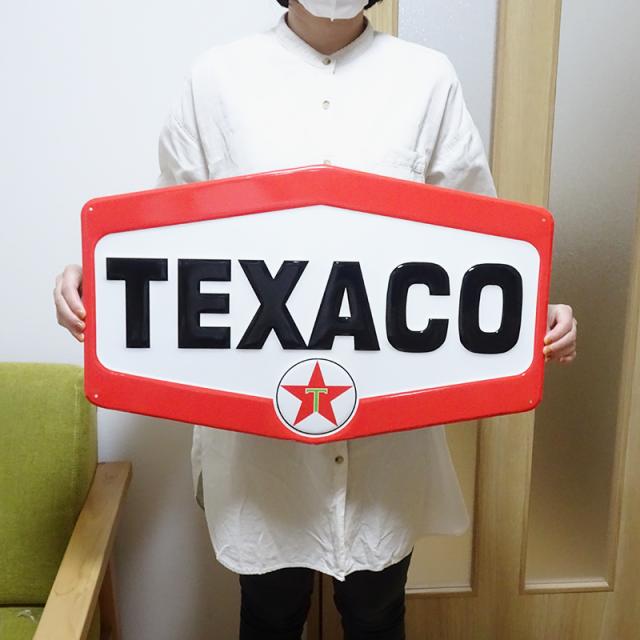 ブリキ看板 TEXACO Bigダイカットエンボスメタル アンティーク ガレージ プレート 可愛い 壁飾り 正規ライセンス品 アメリカン 雑貨 インテリア_1