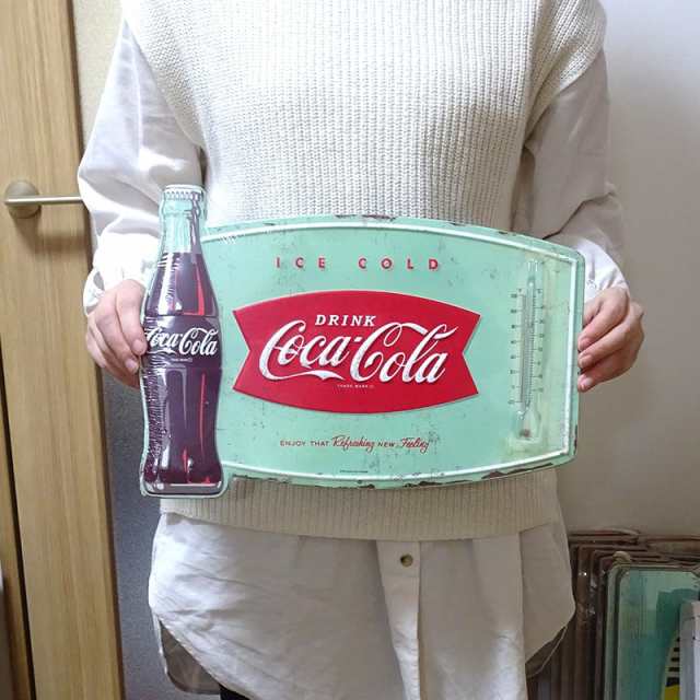 ブリキ看板 コカコーラ 温度計 エンボスメタルサイン COCA-COLA ICE