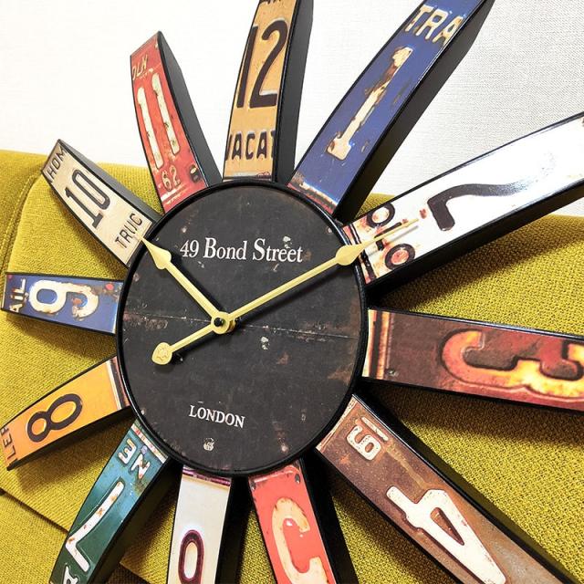 掛時計 巨大 アンティーククロック ナンバープレート 大きい カラフル 壁掛け アメリカン レトロ 掛時計 NUMBER PLATE ビンテージ 鉄製