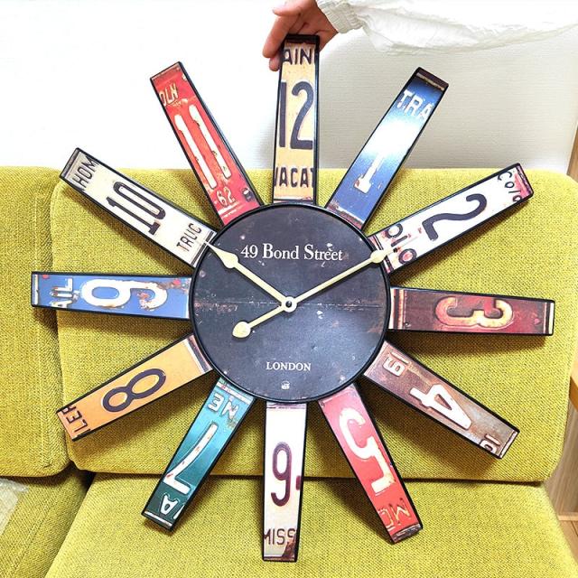 掛時計 巨大 アンティーククロック ナンバープレート 大きい カラフル 壁掛け 掛時計 巨大 アンティーククロック ナンバープレート 大きい
