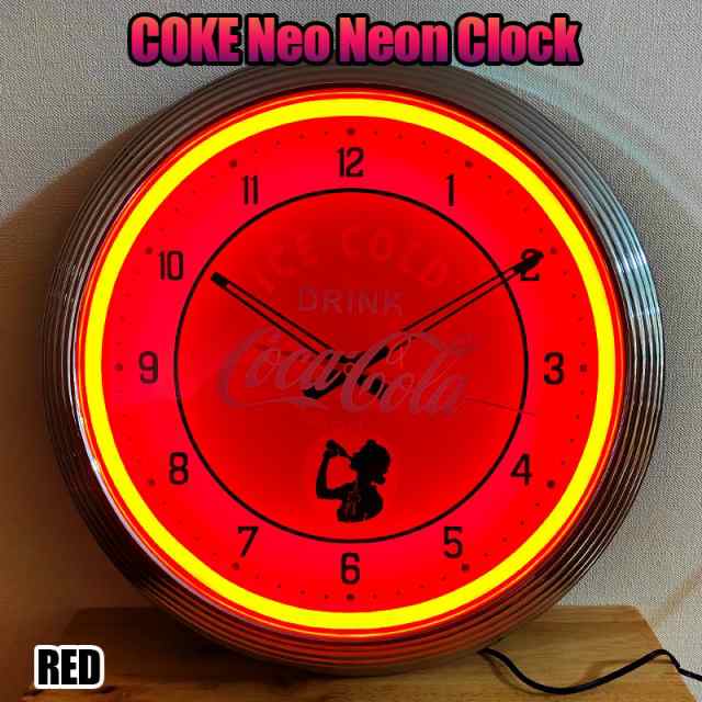 コカ・コーラ 掛時計 ネオンクロック レッド LEDライト アメリカン 雑貨 おしゃれ レトロ Coca-Cola 正規ライセンス品 インテリア の通販は