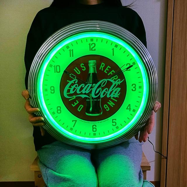 レトロアメリカンコークCoca-Cola ネオンライト掛時計コカコーラ コカ・コーラ ネオンクロック 掛時計 LEDライト グリーン おしゃれ