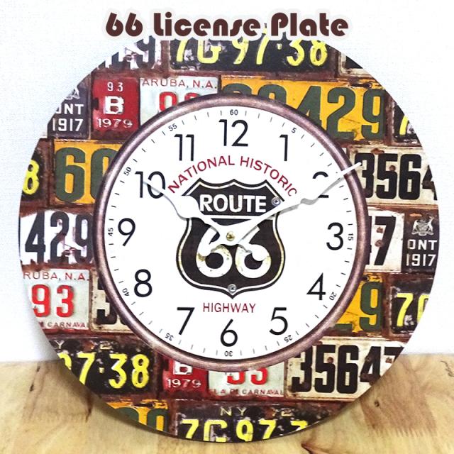 掛時計 66 License Plate ビンテージ ルート66 カラフル 壁掛け 
