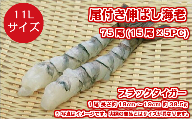送料無料 業務用 冷凍 尾付き伸ばし海老 ブラックタイガー 11lサイズ 15尾 5pc 約18cm 19cm 約38 5g 殻むき 背ワタ処理済み 海老 の通販はau Pay マーケット グルメ通販市場