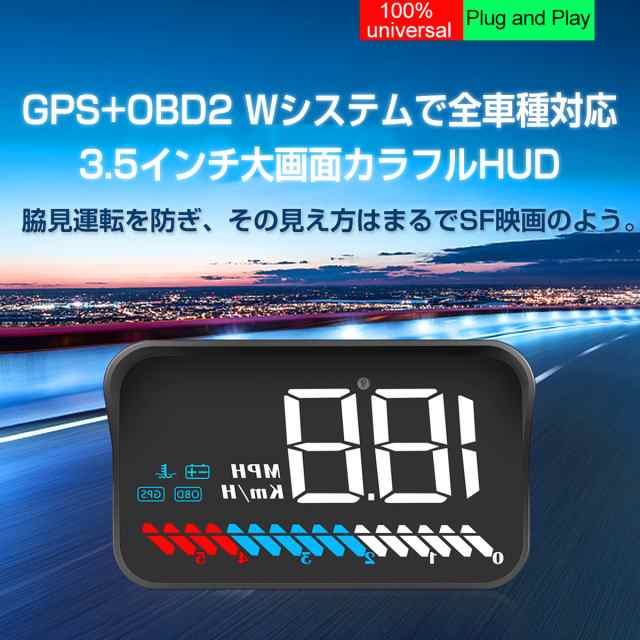 ヘッドアップディスプレイ Hud M7 Obd2 Gps 速度計 車 大画面 カラフル 日本語説明書 ハイブリッド車対応 宅配便送料無料 6ヶ月保証の通販はau Pay マーケット ｋｍサービス