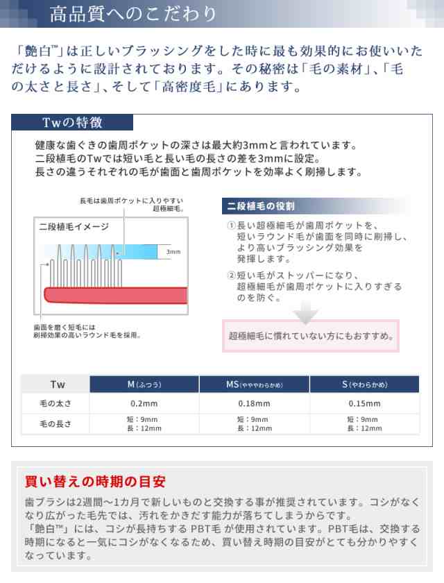 送料無料 歯ブラシ 艶白 つやはく Tw ツイン 二段植毛 × 10本（S/MS/M） 煮沸消毒OK 歯科専売品 お口の専門店オリジナルの通販はau  PAY マーケット - お口の専門店（R）