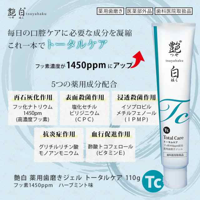 5 Offクーポン発行中 艶白 つやはく 薬用歯磨きジェル 大人用 トータルケア フッ素1450ppm 110g 1本 歯科専売品 日本製 医薬部外品 の通販はau Pay マーケット お口の専門店 R