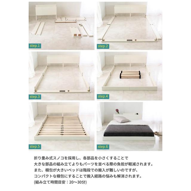 Ｌｉｓｔｏｎ（リストン）　ヘッドボード付きフロアベッド　ダブル　ベッド　フレームのみ　収納　コンパクト　コンセント　ヘッド　ヘッドボード　フロア　フロアベッド　すのこベッド　すのこ　送料無料　おしゃれ　スタンザインテリア　Ｌｏｎｎｉｅ　ロニー