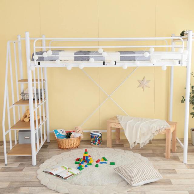 階段付き ロフトベッド/寝具 シングル (フレームのみ) ライトブラウン 階段付き ロフトベッド/寝具 シングル (フレームのみ) ライトブラウン