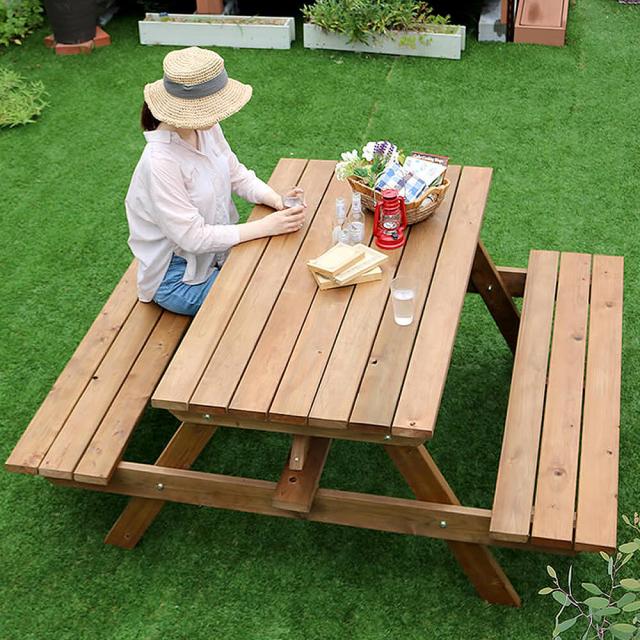 Ｐｅｐｅｒ（ペパー）国産ひのきピクニックテーブル　ブラウン　日本製　ひのき　ピクニックテーブル　テーブル　ベンチ　屋外_2