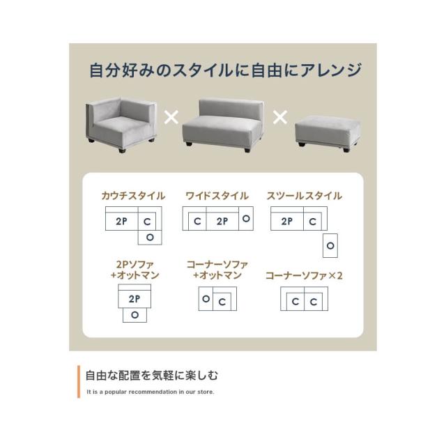 カウチソファ　ローソファ　ベロア生地　モダン　２人掛けソファ　２人用　ソファセット　オットマン　コーナーソファ　Ｌ字_2