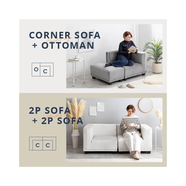カウチソファ　ローソファ　ベロア生地　モダン　２人掛けソファ　２人用　ソファセット　オットマン　コーナーソファ　Ｌ字_6
