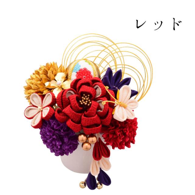 髪飾り　成人式　つまみ細工　振袖　前撮り　袴　花　赤　白　Ｕピン　ピンポンマム　かんざし　ウエディング　ブライダル　花嫁_1